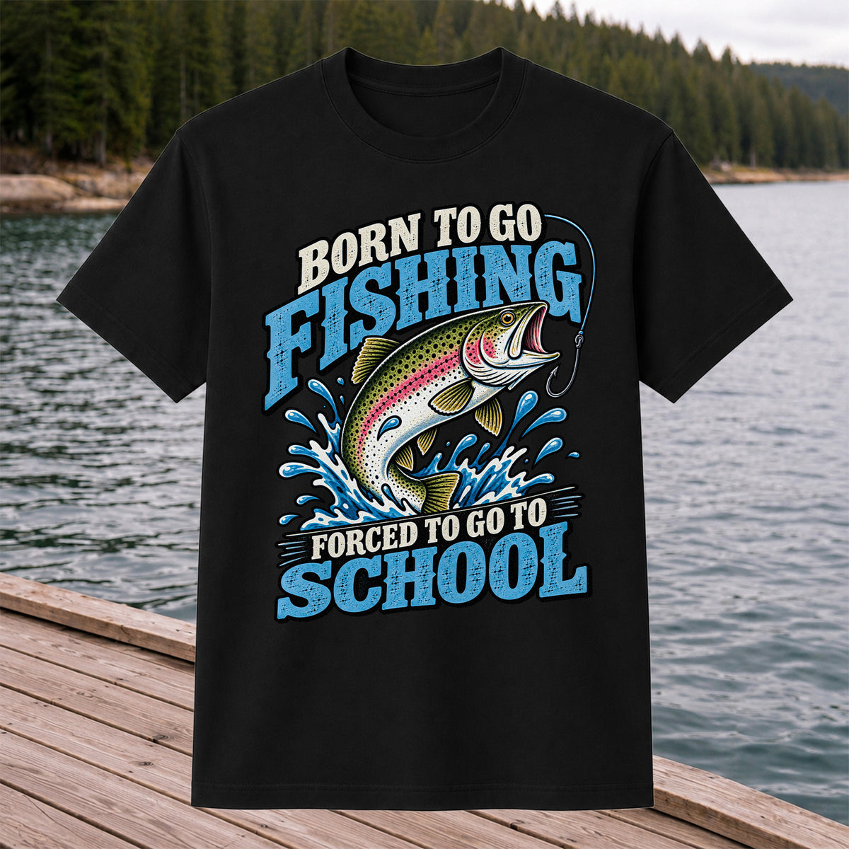 Born to Go Fishing Forced to Go to School Rainbow Trout T-Shirt