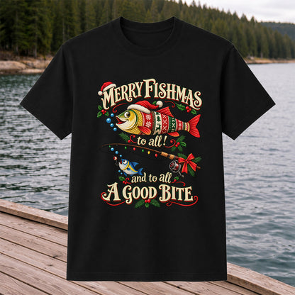 Merry Fishmas to All and to All a Good Bite Christmas Fishing T-Shirt