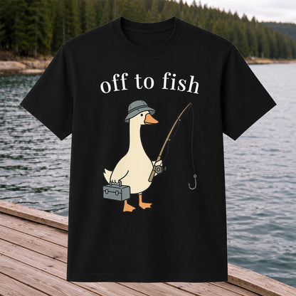 Off To Fish T-Shirt Funny Goose Fishing Shirt Vintage Angler Tee
