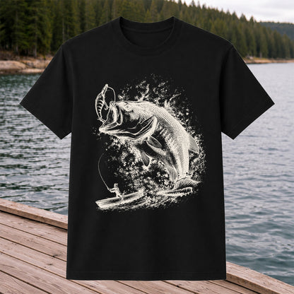 Largemouth Bass Striking Lure from Fishing Boat Graphic T-Shirt