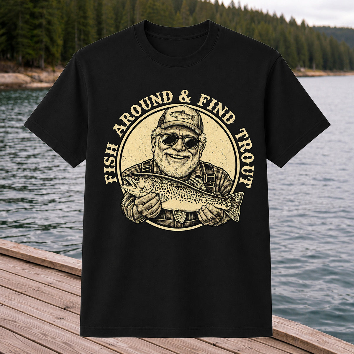 Fish Around & Find Trout Vintage Fisherman Fishing T-Shirt