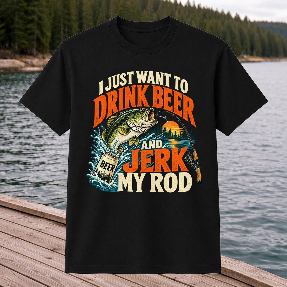 Drink Beer and Jerk My Rod Funny Bass Fishing T-Shirt
