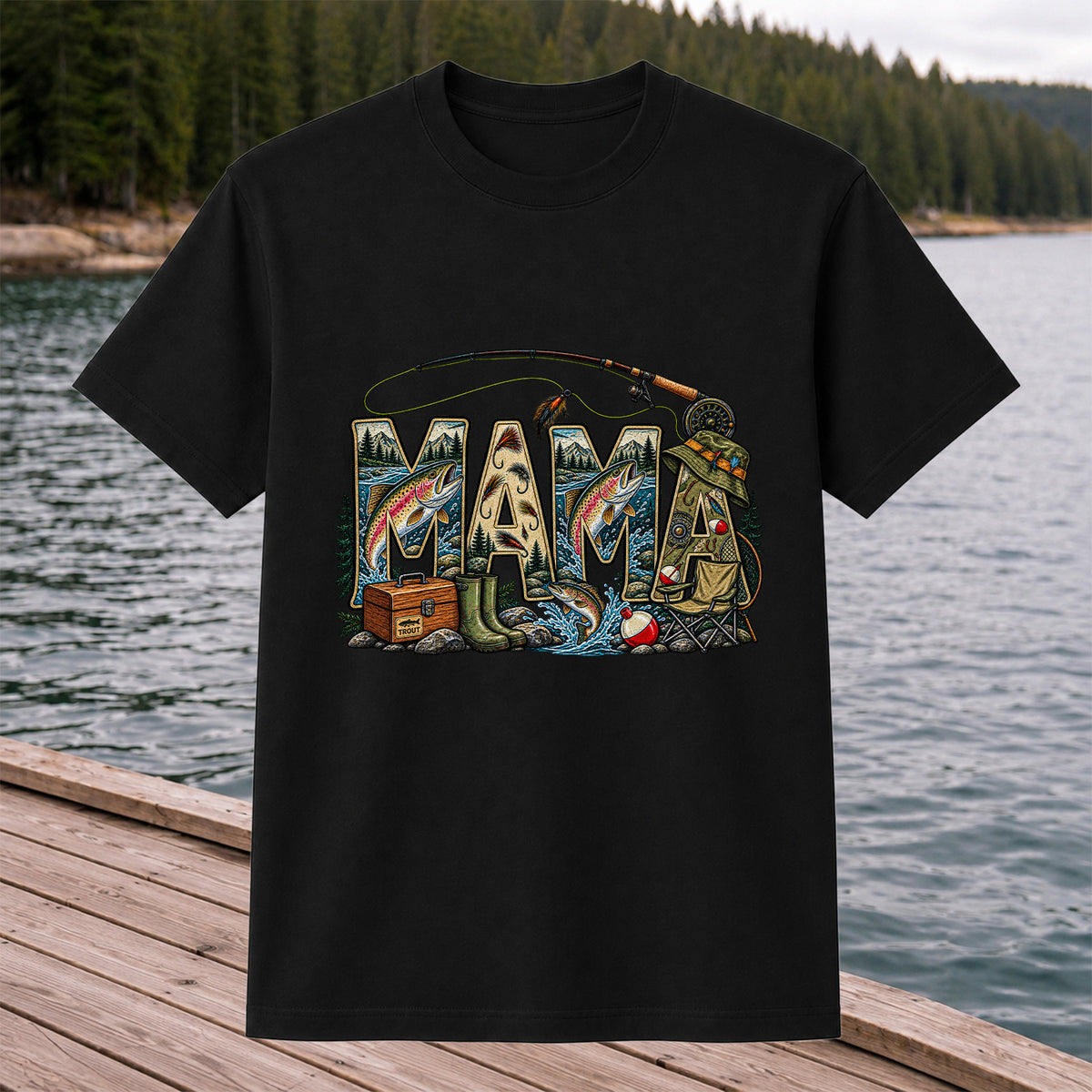 Mama Rainbow Trout Fly Fishing Vintage Graphic T-Shirt