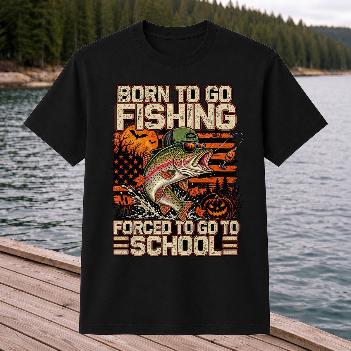 Born to Go Fishing Forced to Go to School Halloween Rainbow Trout T-Shirt