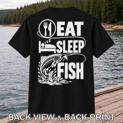 Eat Sleep Fish Trout Fly Fishing Graphic T-Shirt | Back Print