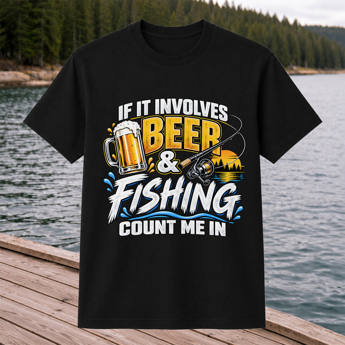 Beer and Fishing Funny Angler Graphic T-Shirt