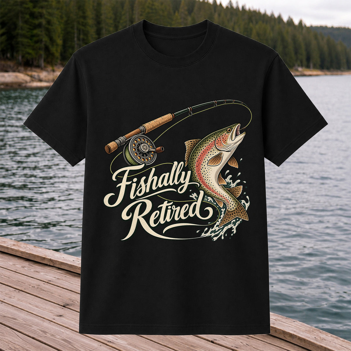 Fishally Retired Rainbow Trout Fly Fishing Retirement T-Shirt
