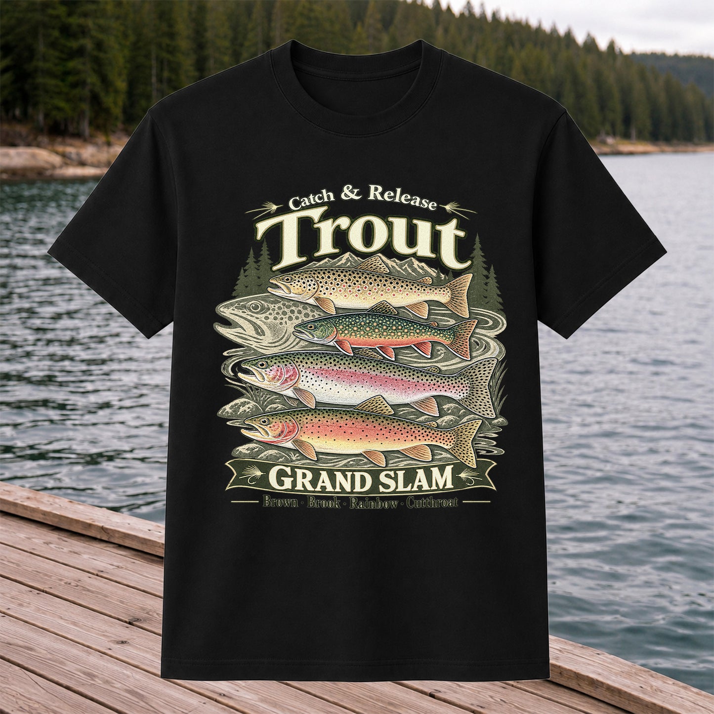Catch and Release Trout Grand Slam Fishing Graphic T-Shirt