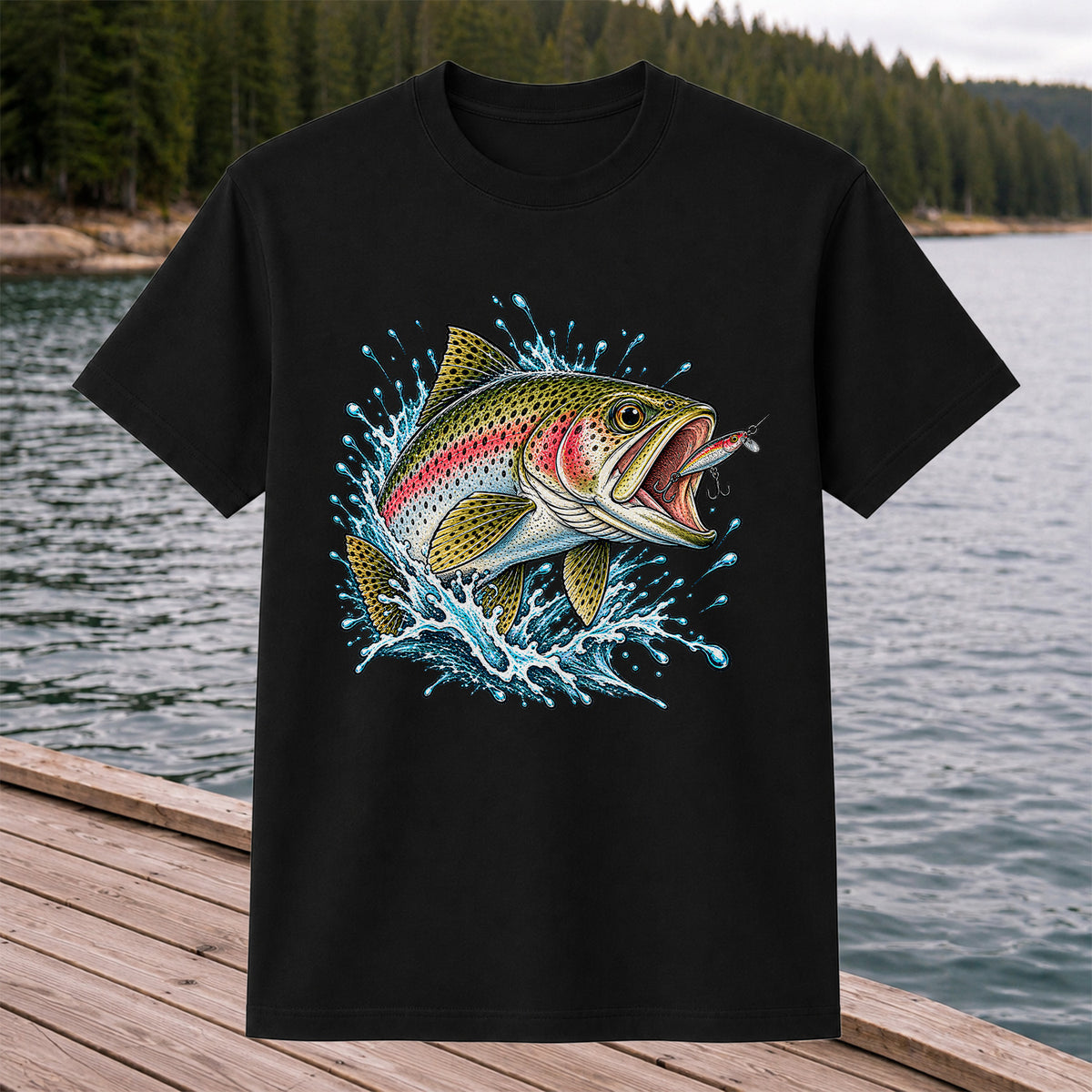 Rainbow Trout Striking a Fishing Lure Graphic T-Shirt