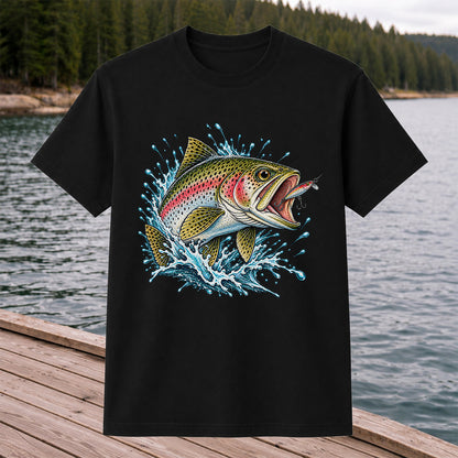 Rainbow Trout Striking a Fishing Lure Graphic T-Shirt