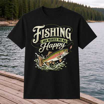 Fishing Makes Me Happy Rainbow Trout Vintage Graphic T-Shirt