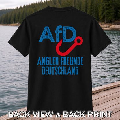 AFD Angler Freunde Deutschland Fishing Hook Graphic T-Shirt | Back Print