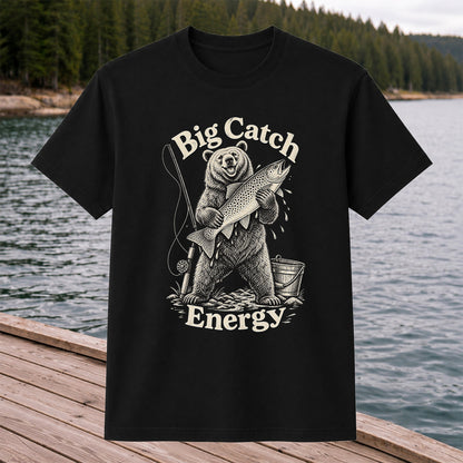 Big Catch Energy Bear and Trout Fishing T-Shirt
