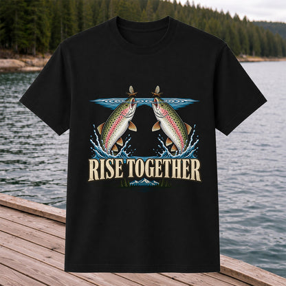 Rise Together Rainbow Trout Fly Fishing Graphic T-Shirt