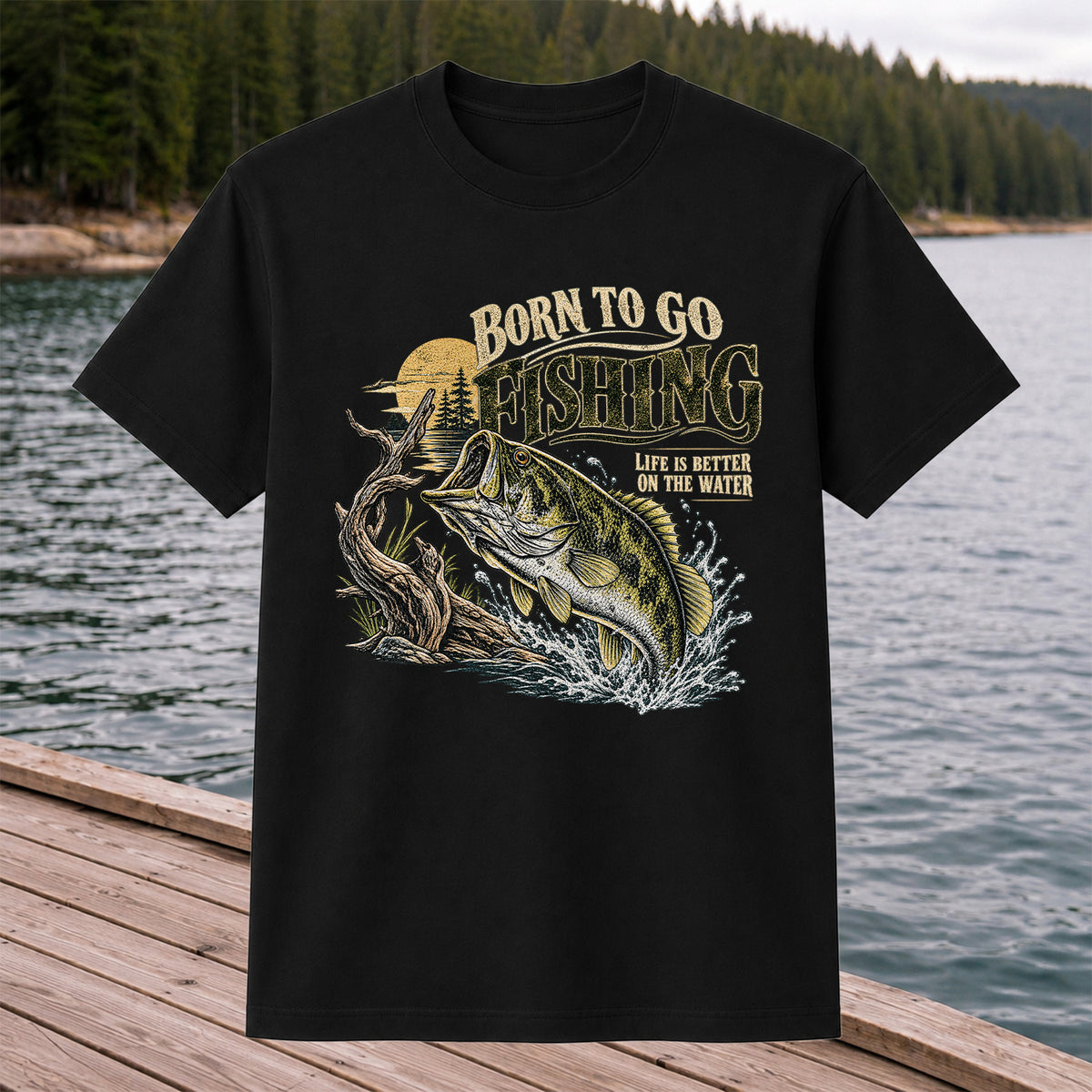 Born to Go Fishing Largemouth Bass Graphic T-Shirt