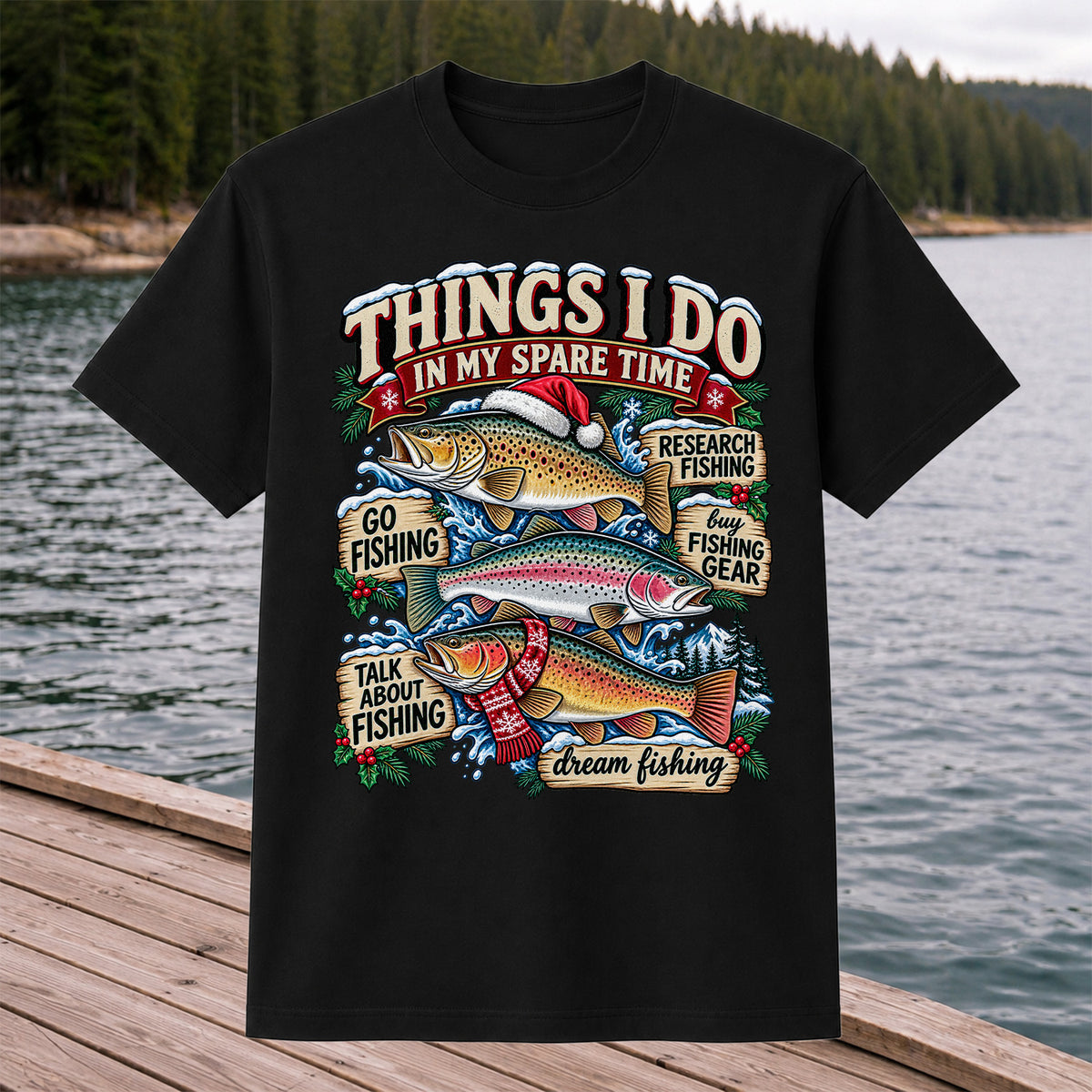 Things I Do in My Spare Time Christmas Trout Fishing T-Shirt