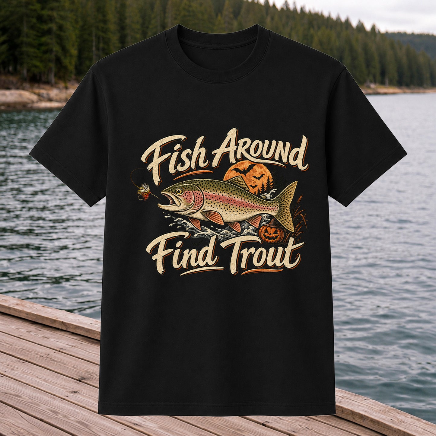 Fish Around Find Trout Halloween Fishing T-Shirt