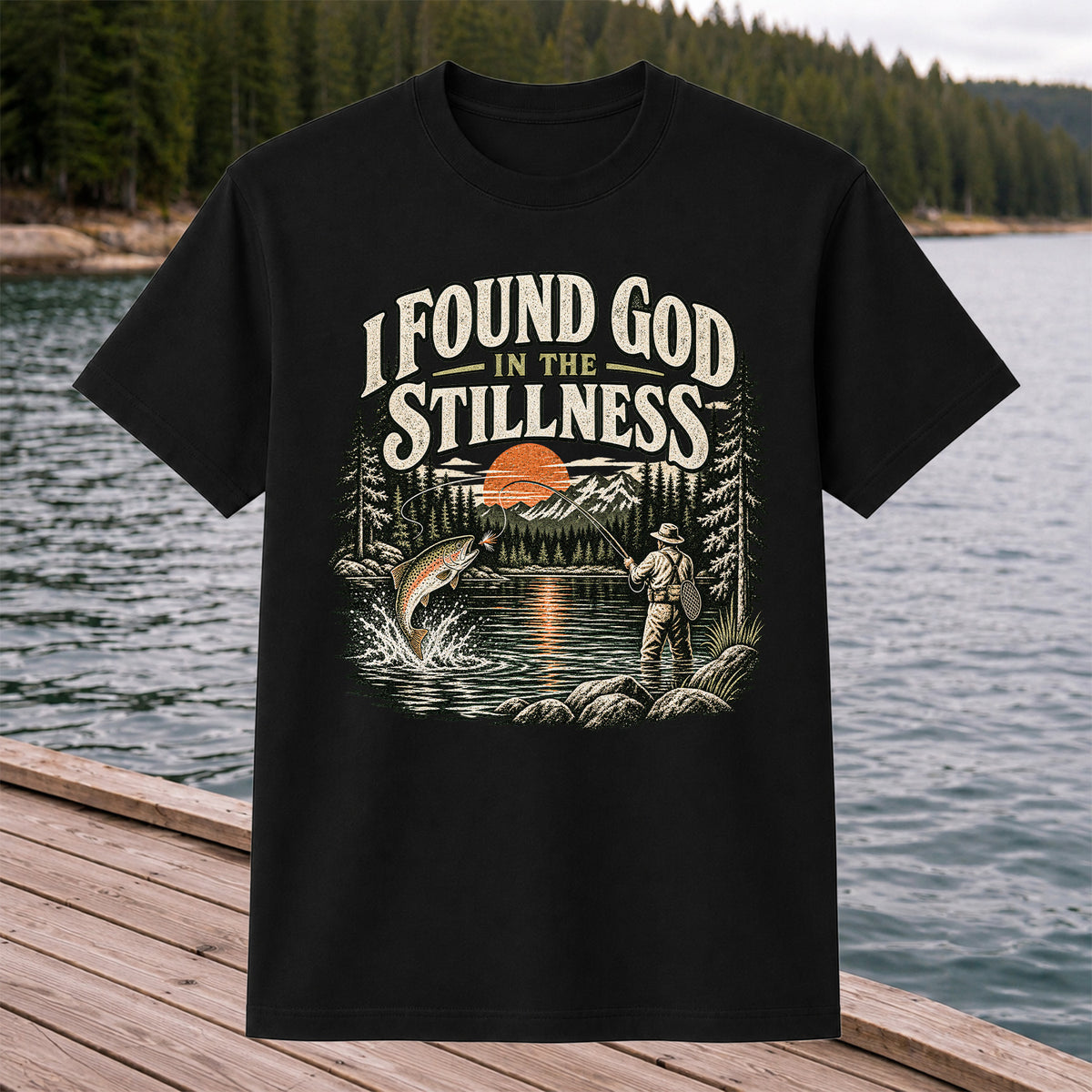 I Found God in the Stillness Trout Fly Fishing Graphic T-Shirt