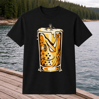 Vintage Trout in a Beer Glass Fishing Graphic T-Shirt