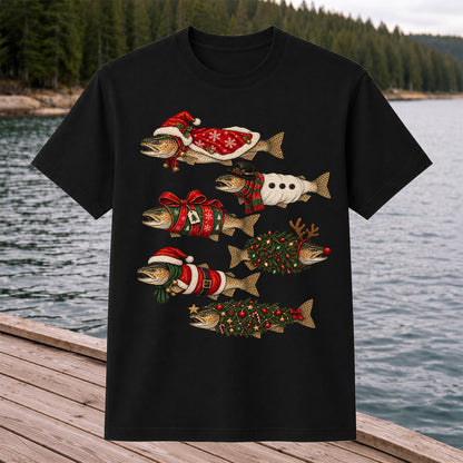 Christmas Trout in Festive Costumes Fishing Graphic T-Shirt