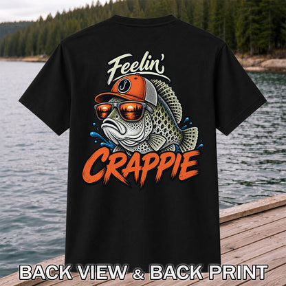 Feelin' Crappie Funny Fishing T-Shirt with Fish in Sunglasses | Back Print