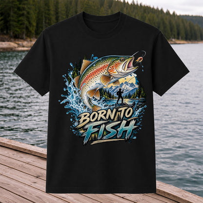 Born to Fish Rainbow Trout Fly Fishing Graphic T-Shirt