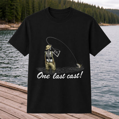 One Last Cast Skeleton Angler Fishing Graphic T-Shirt
