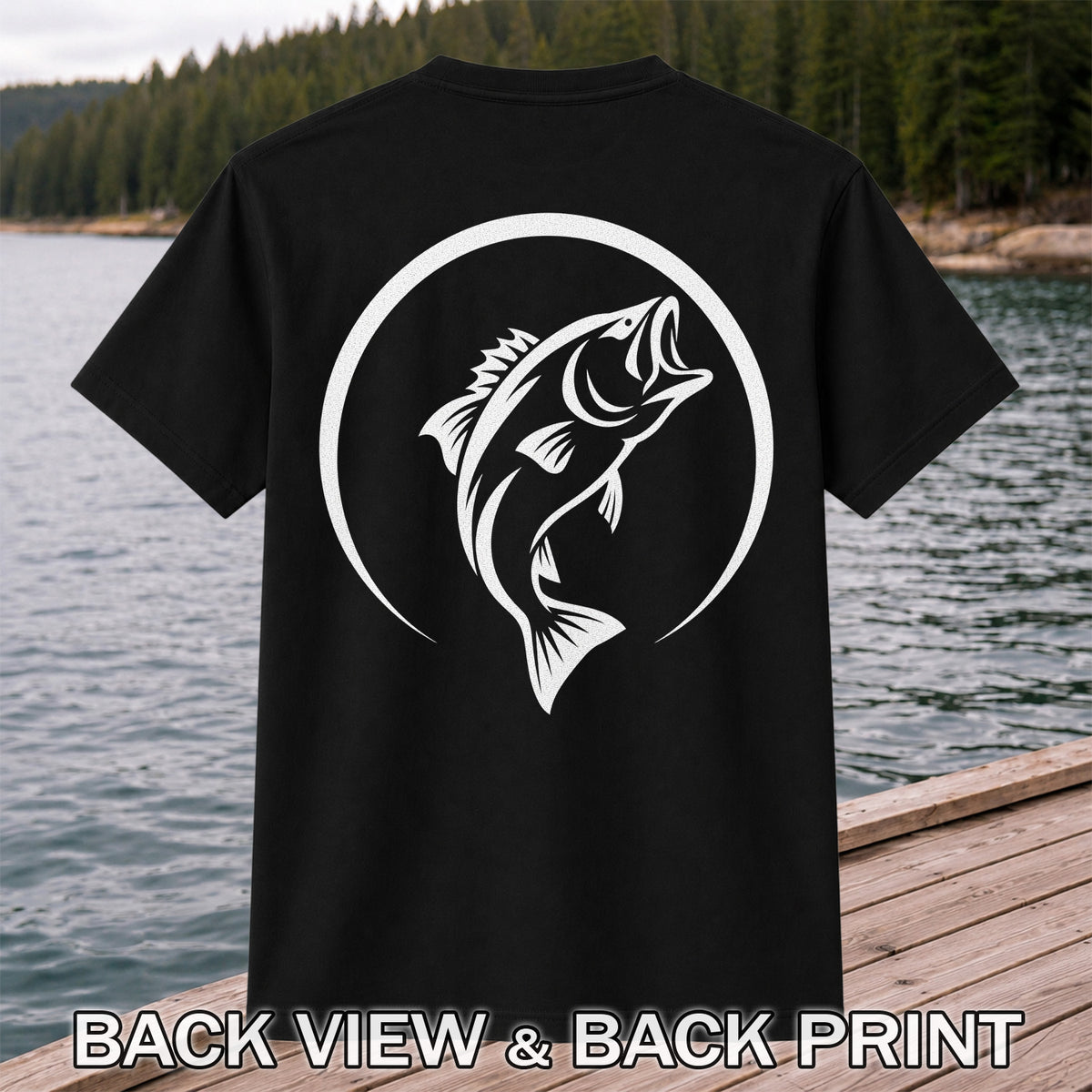 Minimalist Jumping Bass Fishing Silhouette T-Shirt | Back Print
