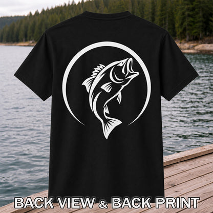 Minimalist Jumping Bass Fishing Silhouette T-Shirt | Back Print