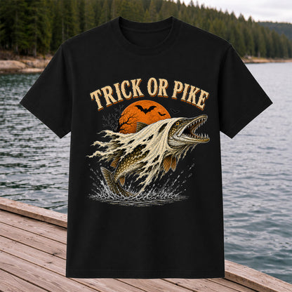 Trick or Pike Halloween Fishing T-Shirt, Vintage Trout Angler Tee