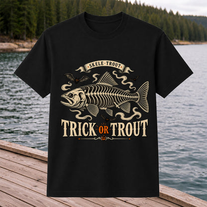 Skele-Trout Trick or Trout Halloween Fishing T-Shirt