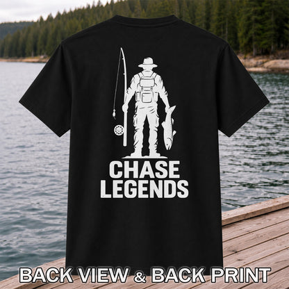 Chase Legends Fly Fishing Angler Silhouette Graphic T-Shirt | Back Print