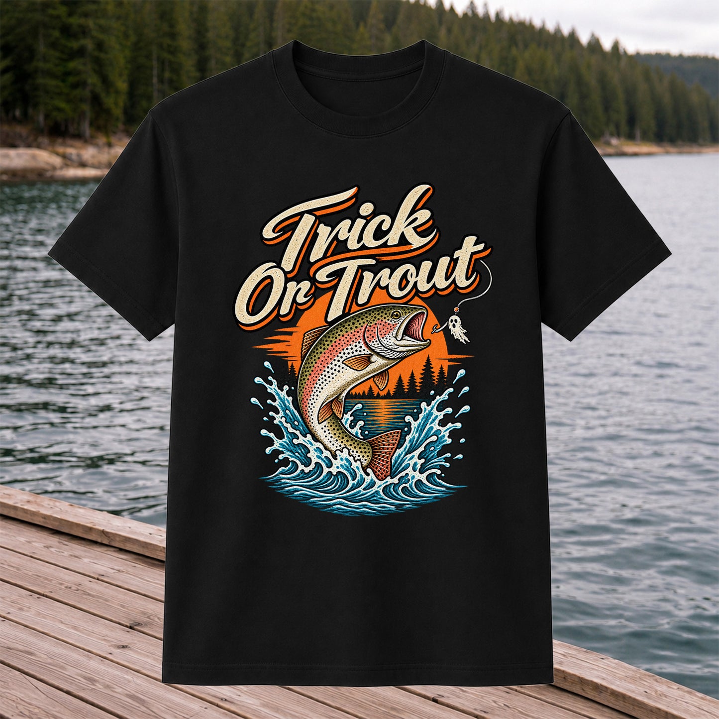 Trick or Trout Rainbow Trout Halloween Fishing T-Shirt