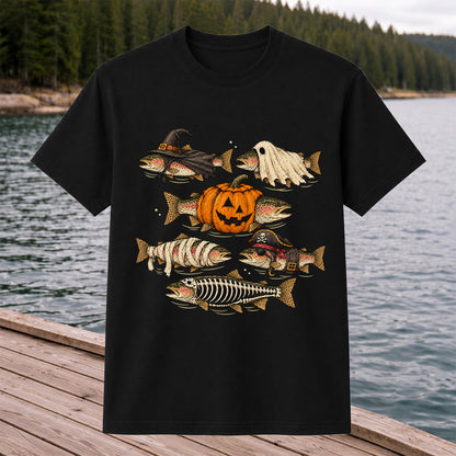 Rainbow Trout Halloween Costumes Witch Ghost Pumpkin Mummy Pirate Skeleton Fishing T-Shirt