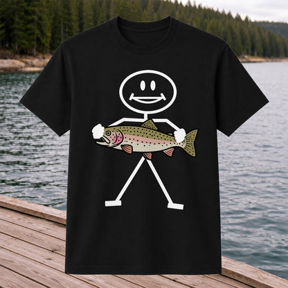 Stick Figure Holding a Rainbow Trout Fishing T-Shirt