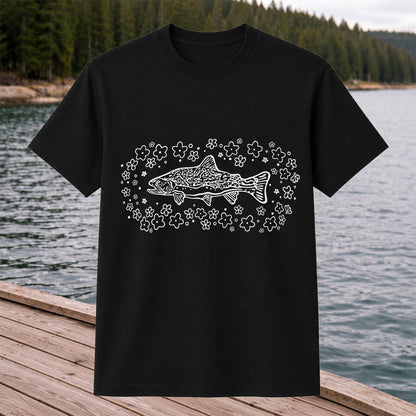 Brown Trout Surrounded by Wildflowers Fishing Graphic T-Shirt