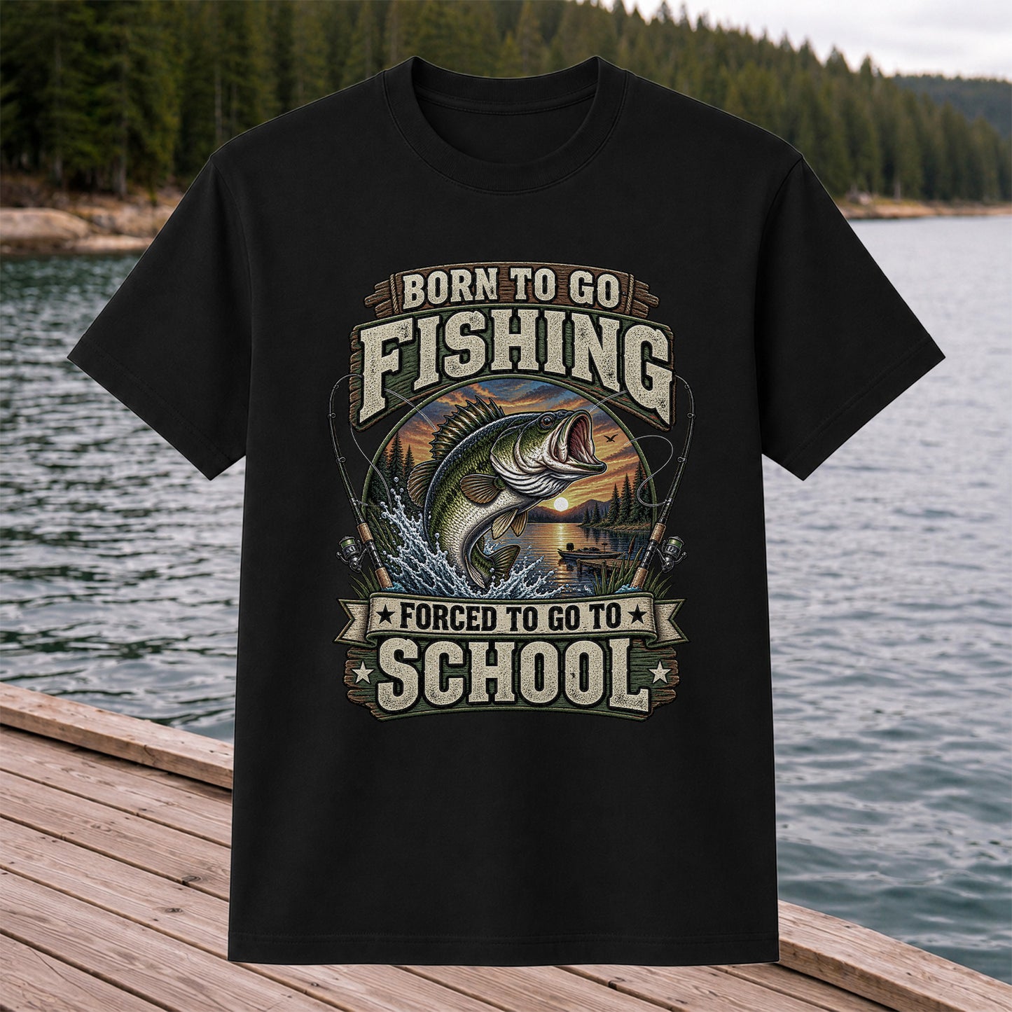 Born to Go Fishing Forced to Go to School Bass T-Shirt