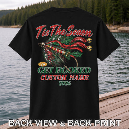 Personalized Christmas Fly Fishing Custom Name T-Shirt | Back Print