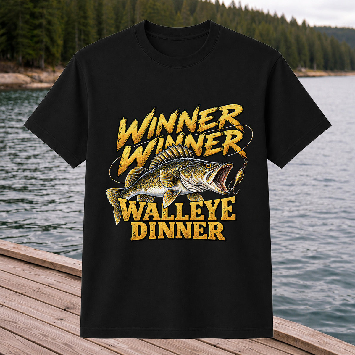 Winner Winner Walleye Dinner Funny Fishing Graphic T-Shirt
