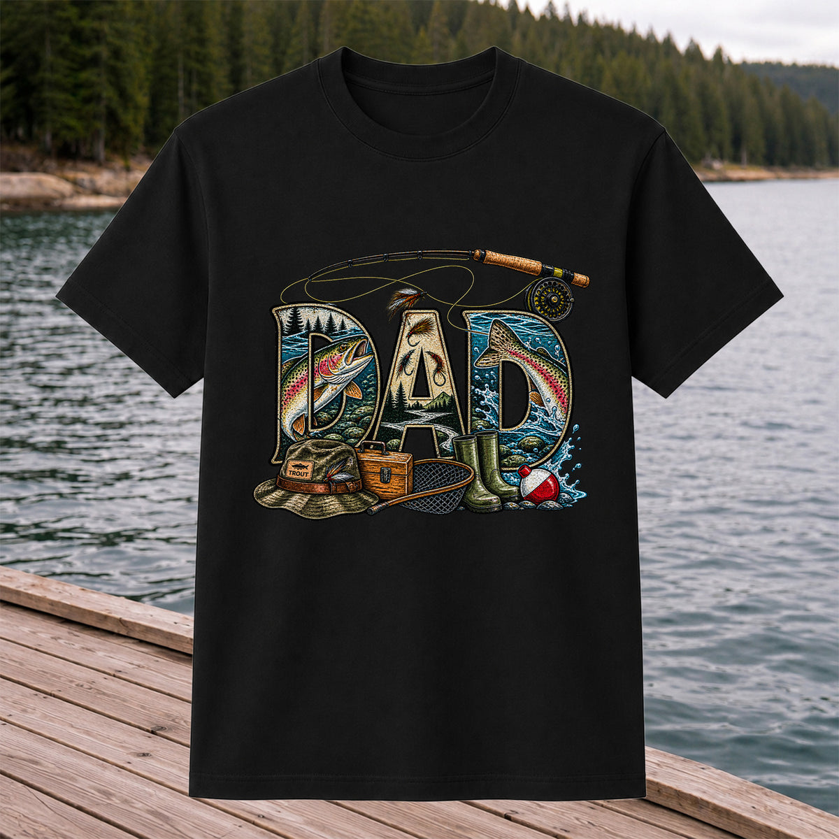 Dad Rainbow Trout Fly Fishing Vintage Graphic T-Shirt