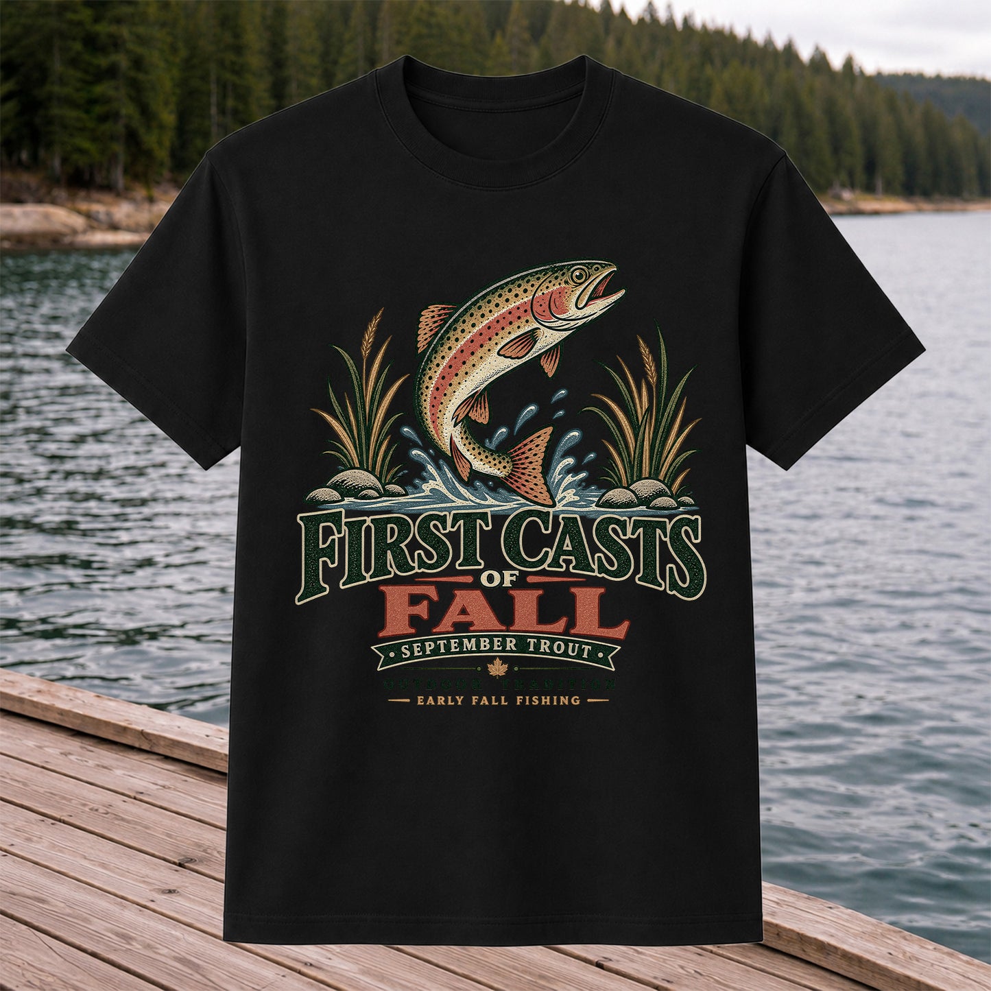 First Casts of Fall September Trout Fishing Graphic T-Shirt