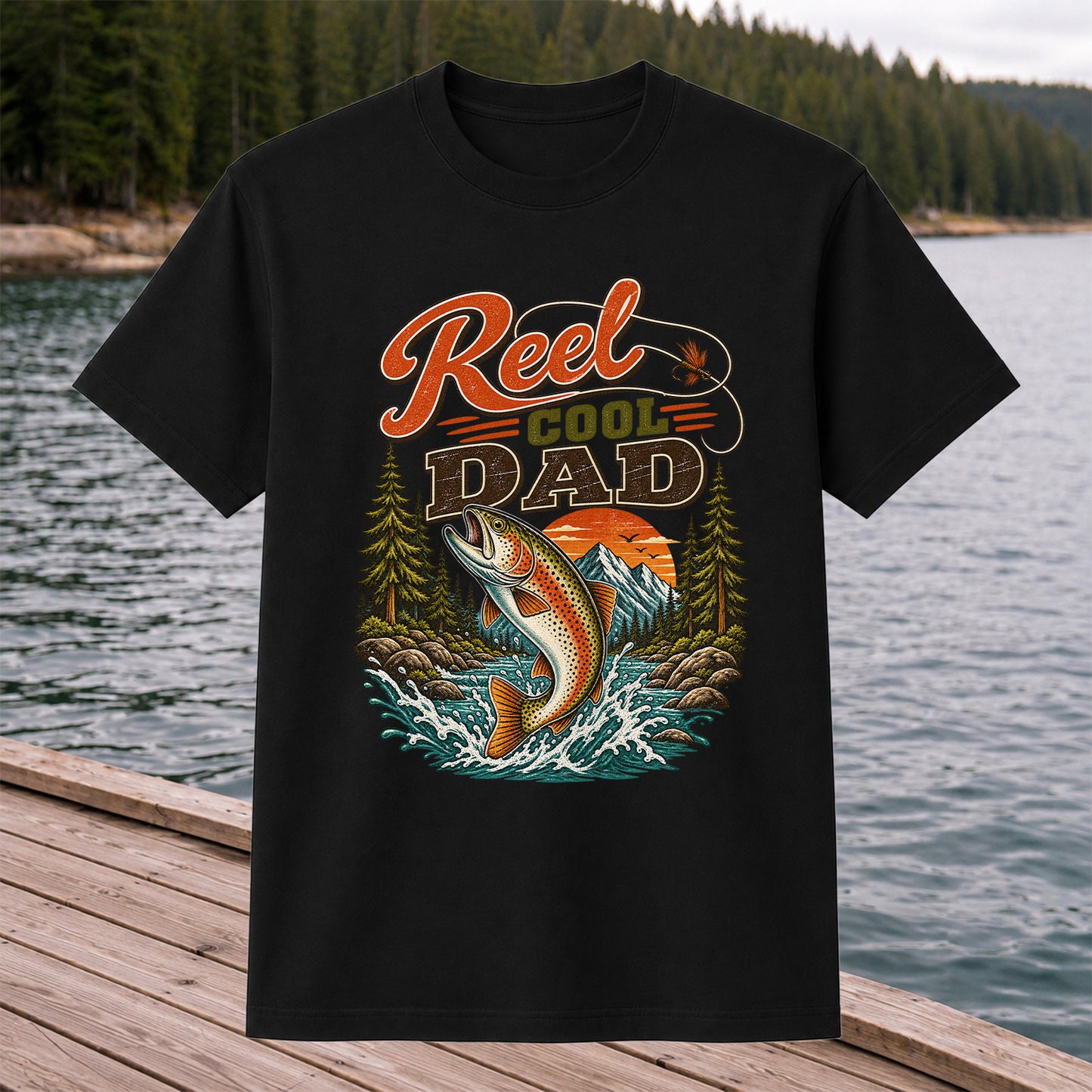 Reel Cool Dad Trout Fishing Graphic T-Shirt