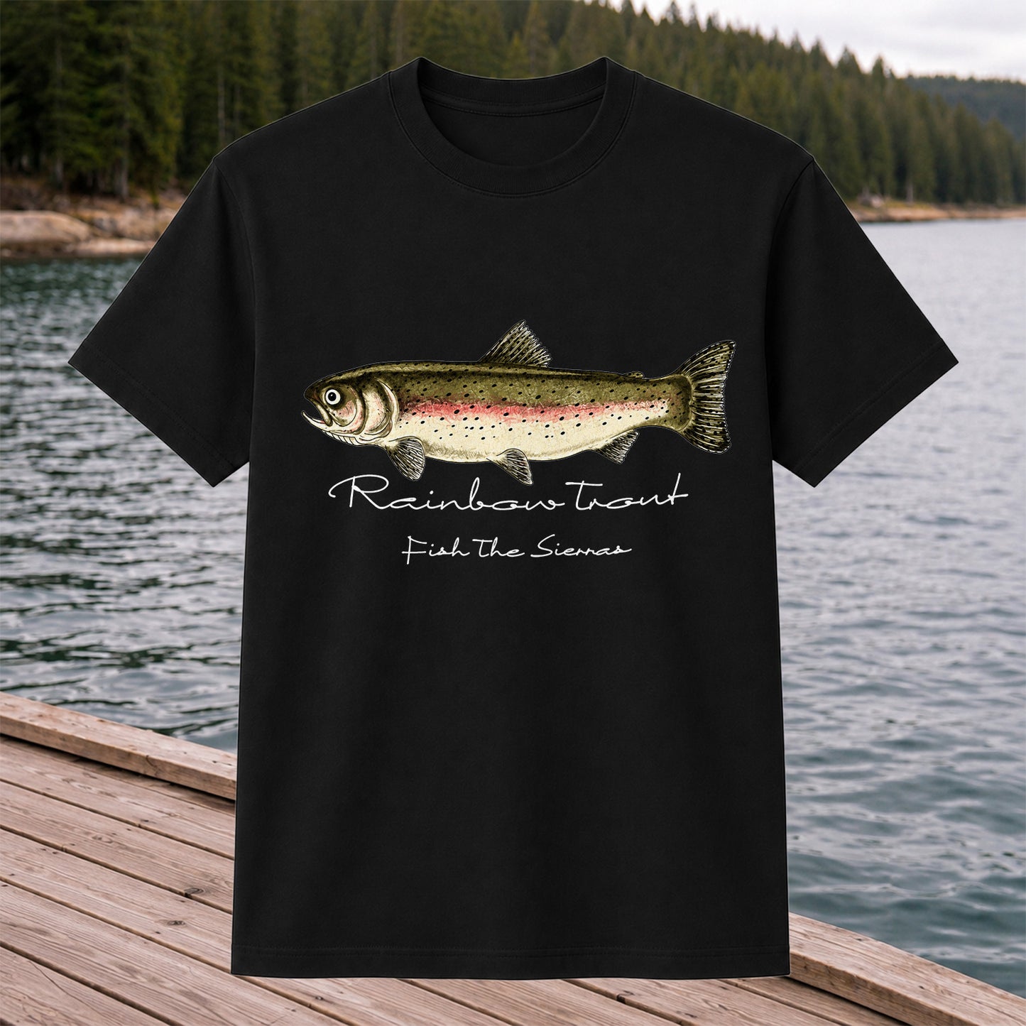 Rainbow Trout T-Shirt Fish The Sierras Fly Fishing Vintage Angler Tee