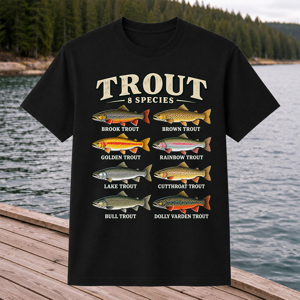 Trout 8 Species Vintage Fish Chart Graphic T-Shirt