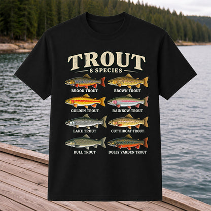 Trout 8 Species Vintage Fish Chart Graphic T-Shirt