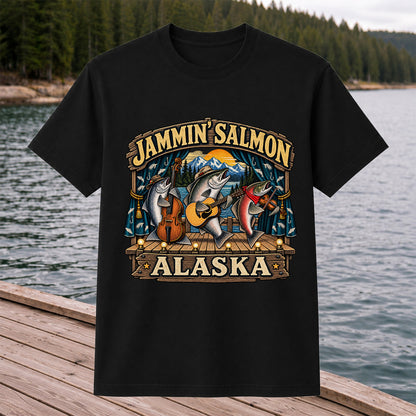Jammin' Salmon Alaska Fish Band Graphic T-Shirt