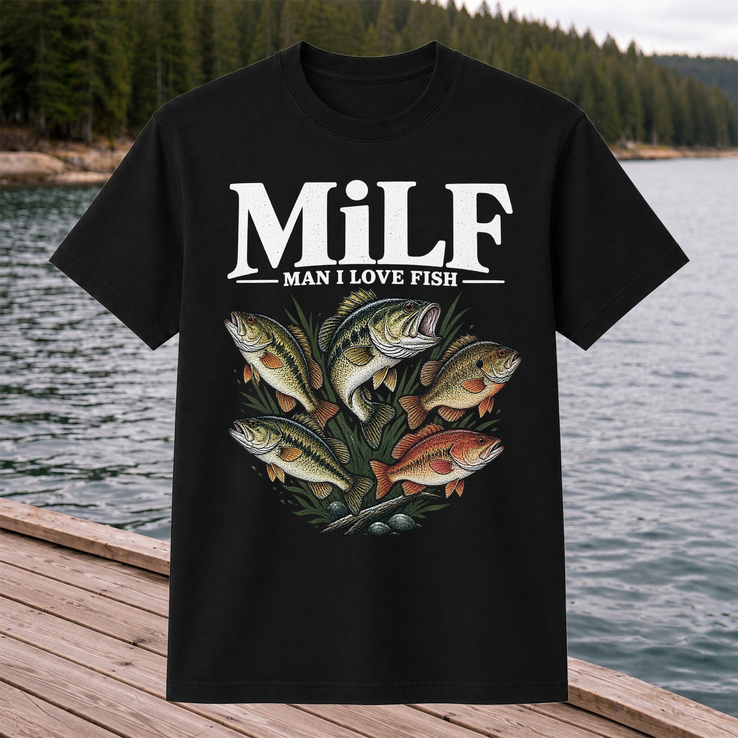 MiLF Man I Love Fish Five Bass Funny Fishing T-Shirt