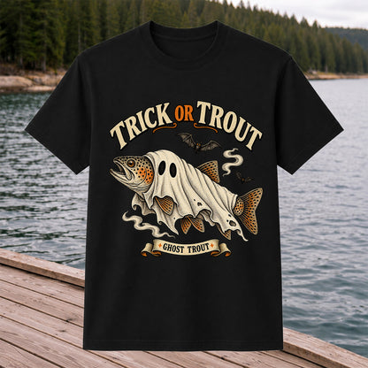 Trick or Trout Ghost Trout Halloween Fishing T-Shirt