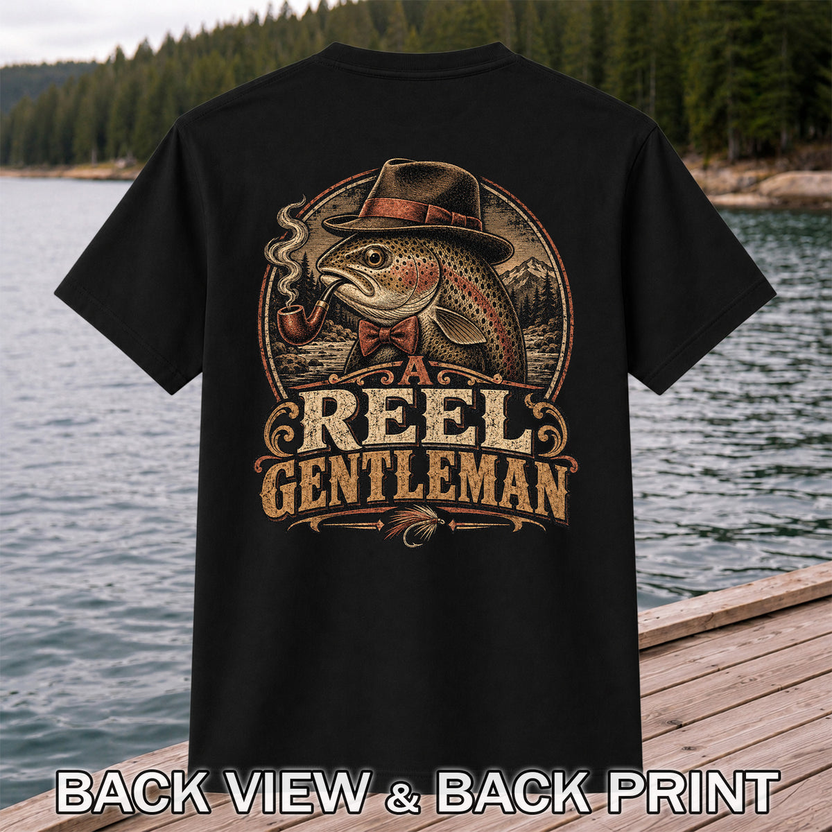A Reel Gentleman Trout Fishing Vintage Graphic T-Shirt | Back Print