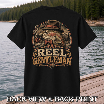 A Reel Gentleman Trout Fishing Vintage Graphic T-Shirt | Back Print